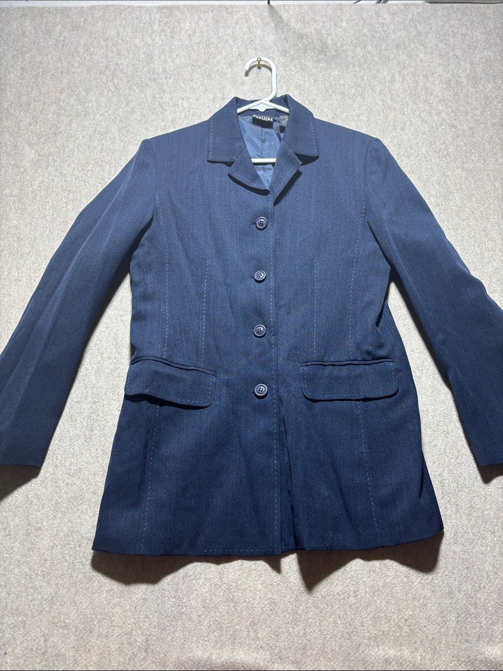 Crossing Pointe blue Blazer Jacket/pants Women Size 6MS ButtonFront Stitch (18)
